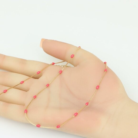 Elegant Rose Gold Beaded Necklace with Adjustable Chain, XPNL0336 - Picture 5 of 12